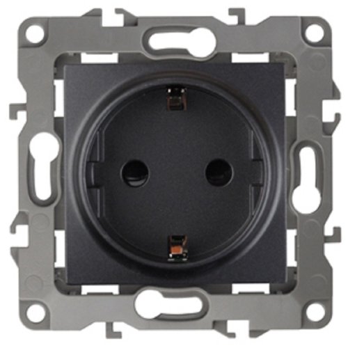 Розетка с заземлением без рамки Эра S12 1-м 16А антрацит картинка